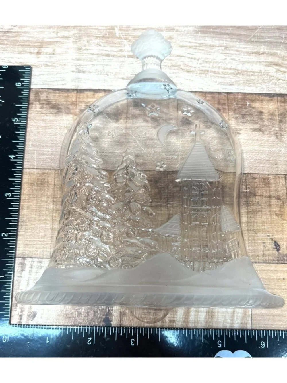 Vintage Glass Bell Shaped Dish Christmas Decor With Winter Scene